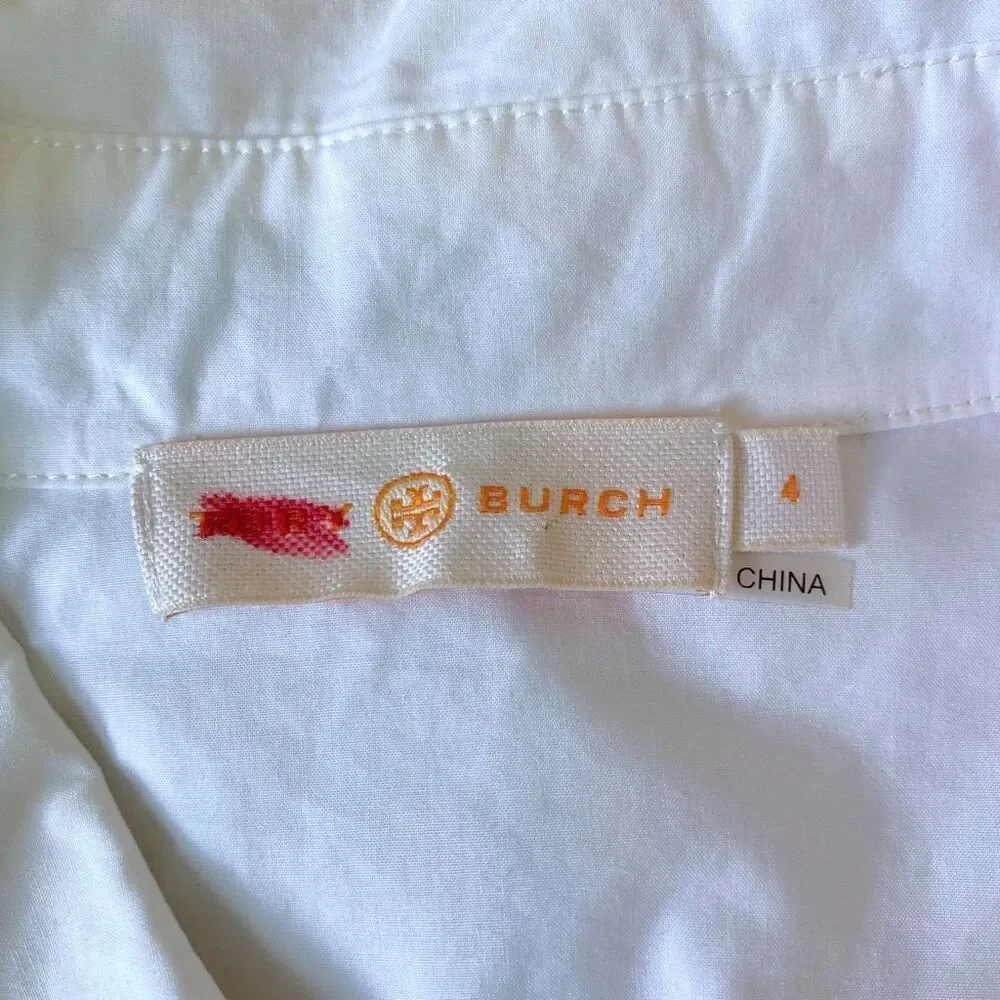 Tory Burch Ivory Eyelet Patchwork Button Down 3/4 Sleeve Shirt